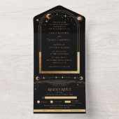 天空の黒金ゴールド太陽の月結婚天文学 オールインワン招待状 (内側)