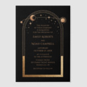 天空の黒金ゴールド太陽の月結婚天文学 ベラム紙招待状 (正面)