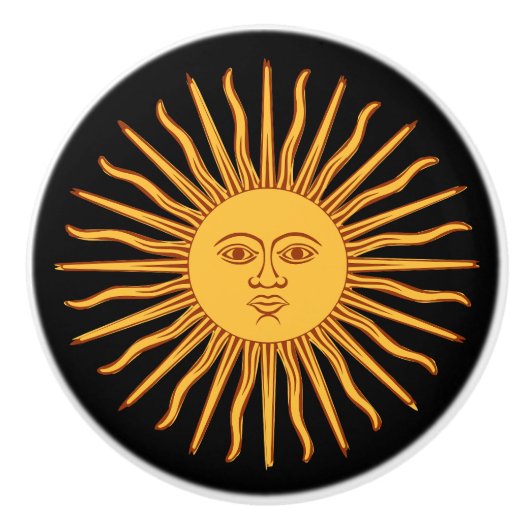 天空イエローサンシャイン顔オンブラックエレガント セラミックノブ (正面)