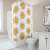 天空イエローサンシャイン顔オンホワイトエレガント シャワーカーテン (インサイチュ)