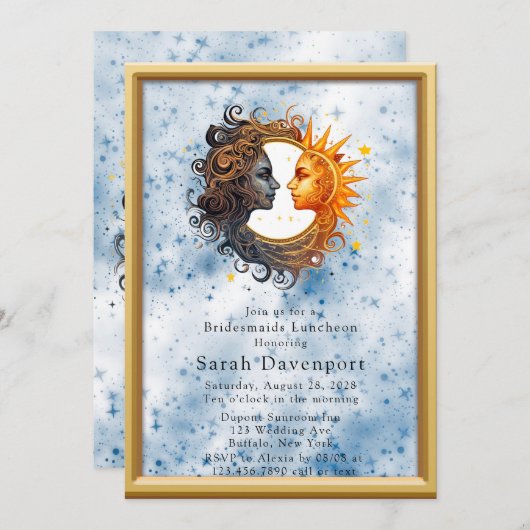 天空イエローブルーサンムーンブレスメイドランチョン 招待状 (正面/裏面)
