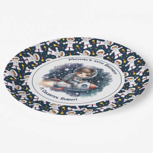 天空イベント宇宙をテーマにした誕生日パーティー ペーパープレート (アングル)