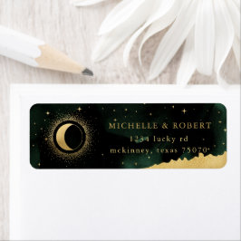 天空エメラルド金ゴールドムーン差出人住所ラベル ラベル