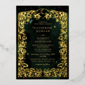 天空エメラルド金ゴールドムーン結婚リーフ 箔招待状 (正面)