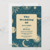 天空エメラルド金ゴールド三日月 招待状 (正面)