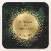 天空エメラルド金ゴールド結婚ムーン スクエアペーパーコースター (正面)