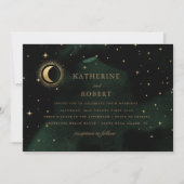 天空エメラルド金ゴールド結婚ムーン 招待状 (正面)