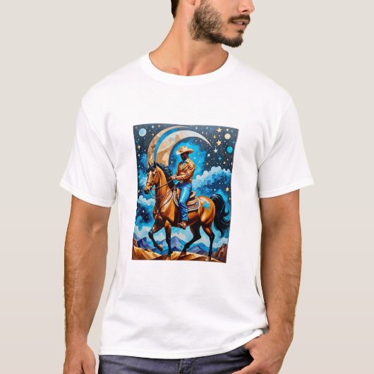 天空カウボーイウェスタンナイトスカイホースアートティー Tシャツ (正面)