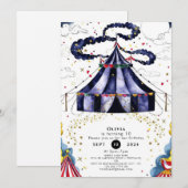 天空カラフルサーカス誕生日 招待状 (正面/裏面)