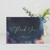 天空ギフトスターズコズミック銀河系ミッドナイトブルー サンキューカード (スタンド正面)
