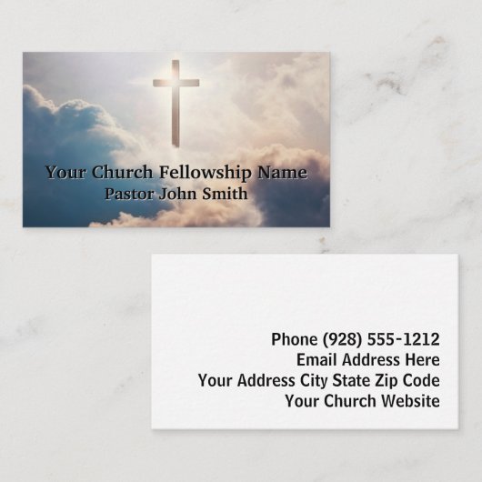 天空クロスブルー教会の牧師ビジネスカード 名刺 (正面/裏面)