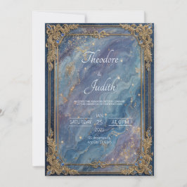 天空サファイヤと金ゴールド結婚銀河系の招待 招待状