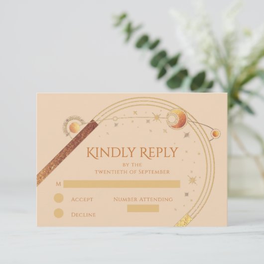 天空シャンパン金ゴールドサンムーンスターズ結婚ズ 出欠カード (スタンド正面)