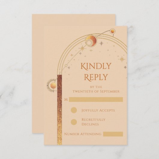 天空シャンパン金ゴールドサンムーンスターズ結婚ズ 出欠カード (正面/裏面)