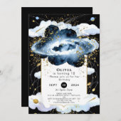 天空シンプル宇宙誕生日 招待状 (正面/裏面)