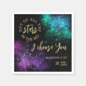 天空スカイピンクティール（緑がかった色）星雲結婚星 スタンダードカクテルナプキン (正面)