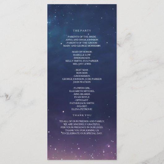 天空スターリーナイト結婚式 プログラム (裏面)