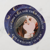 天空スピリチュアル金ゴールドスタームーンスターズ結婚ズ セーブザデート (正面/裏面)