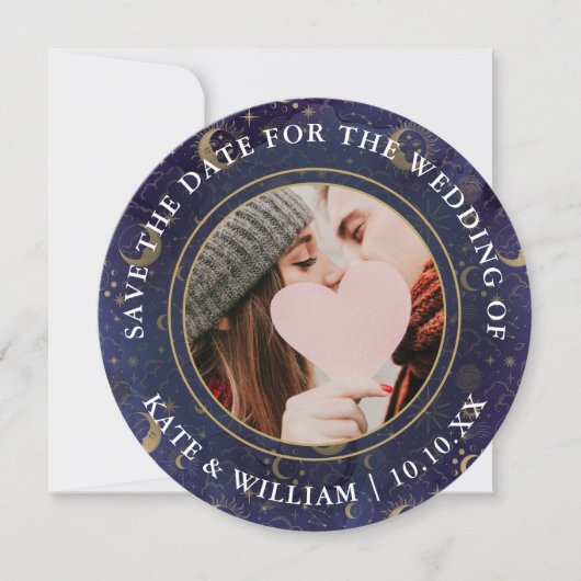 天空スピリチュアル金ゴールドスタームーンスターズ結婚ズ セーブザデート (正面)