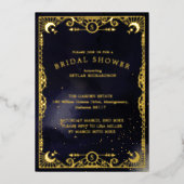 天空タロットカードサン&ムーンネイビーブライダルシャワー 箔招待状 (正面)