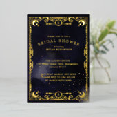 天空タロットカードサン&ムーンネイビーブライダルシャワー 箔招待状 (立ち正面)