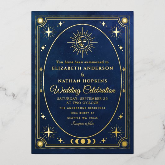 天空タロットカー結婚ドの箔招待状 箔招待状 (正面)