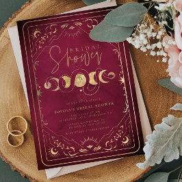 天空タロットクリムゾンレッド&金ゴールドブライダルシャワー 招待状