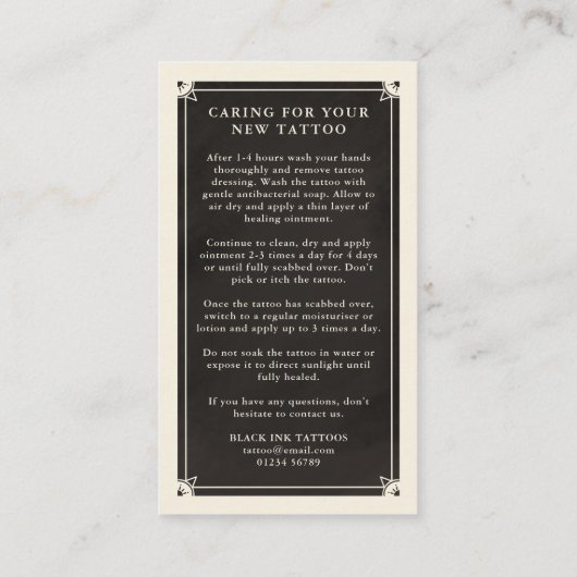 天空タロットブラックタトゥーアフターケアカード 名刺 (裏面)