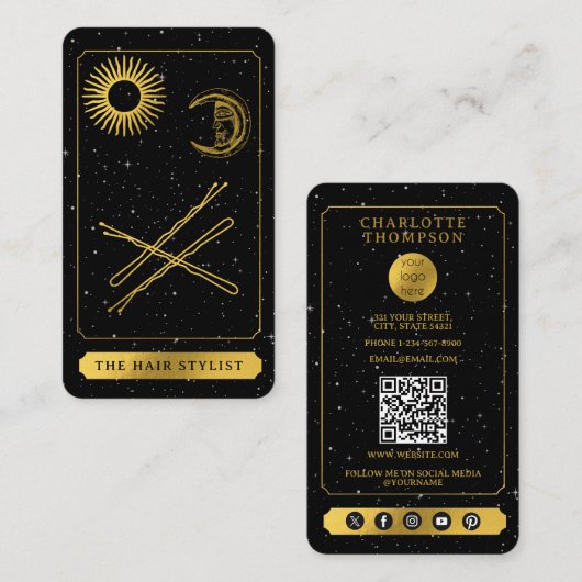 天空タロットロゴヘアドレッサーヘアピン金ゴールド 名刺 (正面/裏面)
