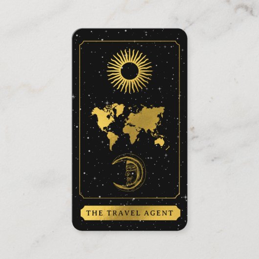 天空タロットロゴ旅行代理店ブラック金ゴールド 名刺 (正面)