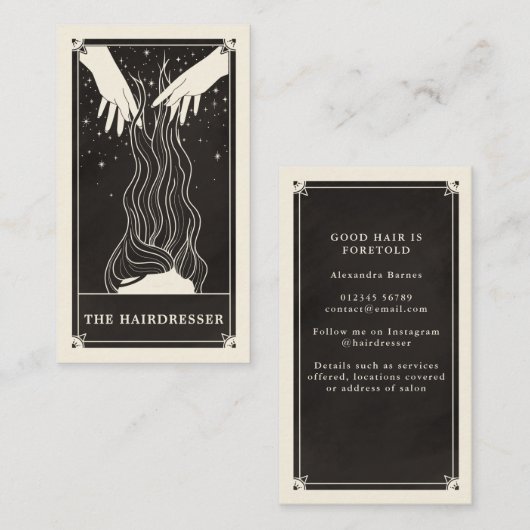 天空タロット美容師ブラックビジネスカード 名刺 (正面/裏面)