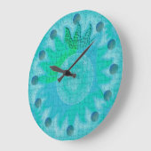 天空ティール（緑がかった色）太陽 ラージ壁時計 (傾斜)
