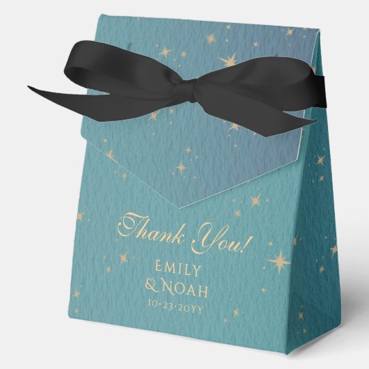 天空ティール(緑がかった色)金ゴールドサンムーンスターズ結婚ズ フェイバーボックス (正面)