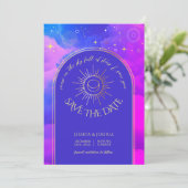 天空ピンクパープルブルー曇り銀河系写真 招待状 (スタンド正面)