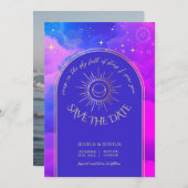 天空ピンクパープルブルー曇り銀河系写真 招待状 (正面/裏面)