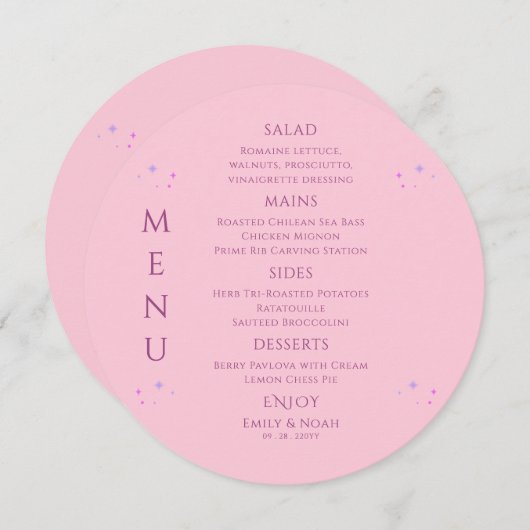 天空ピンク紫の太陽の月の結婚星 メニュー (正面/裏面)