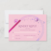 天空ピンク紫の太陽の月の結婚星 出欠カード (正面)