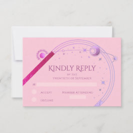 天空ピンク紫の太陽の月の結婚星 出欠カード