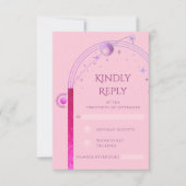 天空ピンク紫の太陽の月の結婚星 出欠カード (正面)