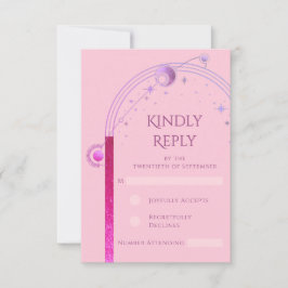 天空ピンク紫の太陽の月の結婚星 出欠カード