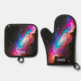 天空ファンタジーブラックホール名前をカスタムする 鍋つかみ&鍋敷きセット