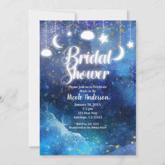 天空ファンタジー金ゴールドスター&グローブライダルシャワー 招待状 (正面)