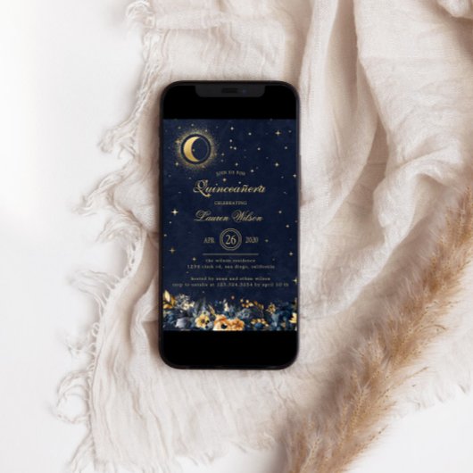 天空フローラブルー金ゴールドスターズキンセアニェラ 招待状