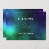 天空ブルーグリーン銀河系コズミックミニマリストシック サンキューカード (正面/裏面)