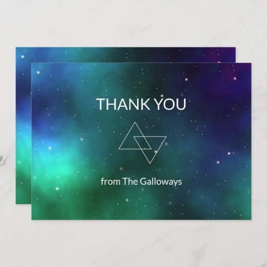 天空ブルーグリーン銀河系コズミックミニマリストシック サンキューカード (正面/裏面)