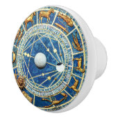 天空ブルー&金ゴールド〔占星術の〕十二宮図ホイール星占いシンボルや象徴 セラミックノブ (右)