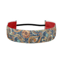 天空ペイズリーパターンネイビーブルー&金ゴールドヴィンテージ