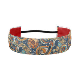天空ペイズリーパターンネイビーブルー&金ゴールドヴィンテージ アスレチックヘッドバンド