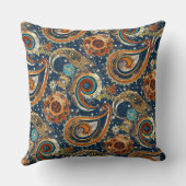 天空ペイズリーパターンネイビーブルー&金ゴールドヴィンテージ クッション (裏面)