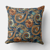 天空ペイズリーパターンネイビーブルー&金ゴールドヴィンテージ クッション (正面)